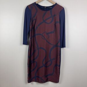 Ralph Lauren Womens Sheath Dress Small Multi Equestrian Print 3/4‎ Sleeve Career